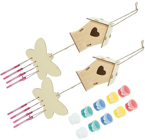 NUOBESTY 1 Satz DIY Holz Vogelhaus zum Bemalen Unvollendetes Nistkasten für Hängende Garten Dekoration Bastelspielzeug Kreativität und Feinmotorik Zufällige Farbe