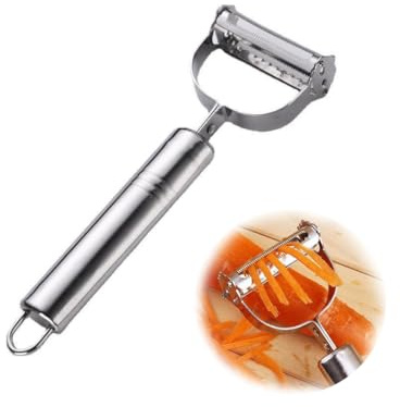 2 Stück Sparschäler-Universalschäler Edelstahl für Obst & Gemüse, Julienneschneider Vor-und Rückwärts, Multifunktions-Gemüseschäler aus Edelstahl, 3in1 Gemüseschäler/Peeler mit Julienne-Funktion