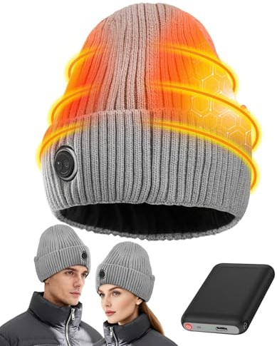 Victoper Heated Hat for Men USB Rechargeable Heated Beanie with 5000mAh Battery, 3 Heat Levels, Christmas Stocking Fillers Gifts for Men Dad Mens, Winter Hat for Hiking, Outdoor Sports (Grey)