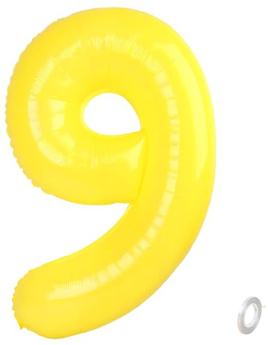 Balorise 40 Pouces Aluminium Ballon Géant Jaune Chiffre 9, Gonflable Hélium, Grand Numéro 0-9, 10-100 (101cm), Décoration de Foil Ballons pour Fête d'anniversaire et Mariage