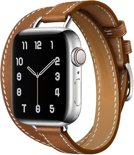 Compatible Strap for Apple Watch Series 10 Leather Double Tour Thin Women 45/44/41/40/49mm, Original Replacement for iWatch Band Series 10/9/8/7/SE/6/5/4/3/2/1, 38/40/41/42(s10), Leather, Agate