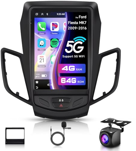 4G+64G For Ford Fiesta MK8 MK7 2009-2016 Android Car Stereo Wireless CarPlay & Android Auto 9.7 Inch Touch Screen Car Radio GPS/FM RDS/Wi-Fi/Bluetooth 5.1/Split Screen/Dual USB/AHD Reverse Camera/SWC