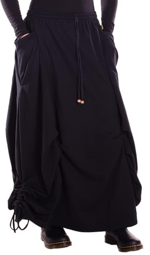 Vishes Alternative Bekleidung - Damen Maxi-Rock XXXL Baumwolle asymmetrisch Langer Warmer Rock im Lagenlook mit Taschen