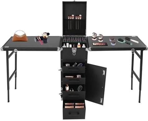 BAOCHADA Maniküre Tisch Nageltisch, Professioneller Maniküretisch mit 360°-Rollfunktion, Tragbarer Nageltisch mit Bremsen & Acetonbeständig für Nail Tech & Kosmetikstudio (Schwarz)