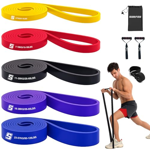 SURFOU Fitnessbänder Set mit 4 Widerstandsstufen, Widerstandsbänder mit Türanker, 2 Griffen, Übungsanleitung & Tragebeutel, für Yoga, Pilates, Krafttraining, Klimmzughilfe