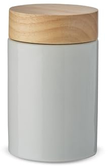 KHG Kaffeedose luftdicht, 250g Kaffeebohnen 300-400g Kaffeepulver, Vorratsdose Kaffee Aufbewahrung Keramik Steingut Weiß Holzdeckel Bambus, Oberfläche glänzend glasiert Emaille, rund, unbeschriftet