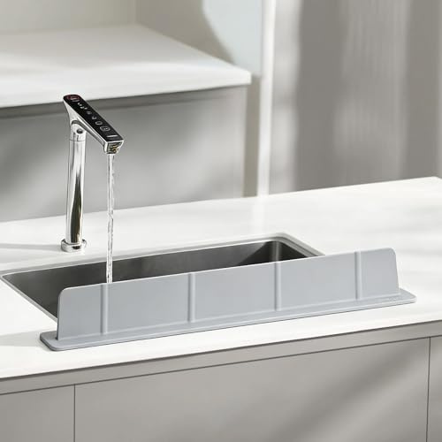 Volminex Silikon Spüle Spritzschutz Waschbecken, Wasserrückhalteplatte | Wasserhahn Spritzbarriere für Küche und Badezimme, Spüle Abtropfmatte, Wasserdichter Thekenschutz, Grau