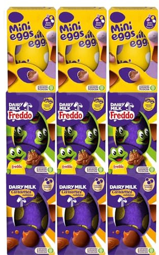 Easter Egg Bulk Chocolate Hamper – Gift Box of 9 Medium Eggs | 3xCaramel Nibbles 88g, 3x Freddo 90g & 3x Mini Eggs 95g | Assorted Easter Chocolate Set