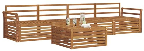 vidaXL Outdoor-Sofagarnitur 5 pcs Natur, Gartenlounge, modernes Outdoor-Sofa, Sitzmöbel für die Terrasse, langlebige Komfort-Einheit