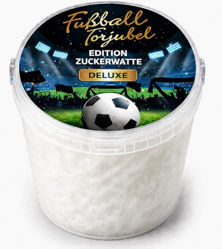 Fussball Torjubel Zuckerwatte DELUXE im Eimer – weiß 50 g – Süßes Geschenk für Party, Stadionfeeling & Geburtstag