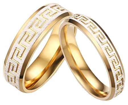 PAURO Edelstahl Paare mit 18k Gold Great Wall Pattern Ringe für Promise EngageHerrent Frauen Größe 57
