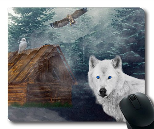 (genaue - Kante - Mousepad) Wald - Hütte, Einer Eule Wolf Adler Nebel Raptor Gaming - Maus der Mac - Oder der Computer Mouse Pad.