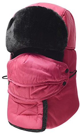 KOOLSOLY Trooper Trappermütze, Winter-Ski-Mütze mit Ohrenklappe und winddichter Skimaske, Einheitsgröße, rosa