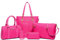 AlwaySky Nylon Damen Schultertasche Henkeltaschen Handtasche Tote Geldbörse Brieftasche Schlüsselfall Sechsteiliges Set Rosa