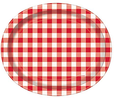 Red Gingham Paper Oval Plates (31cm x 25cm) - Charming & Stylish Party Essentials - Perfect for Picnics, BBQs, & Events - 8ct