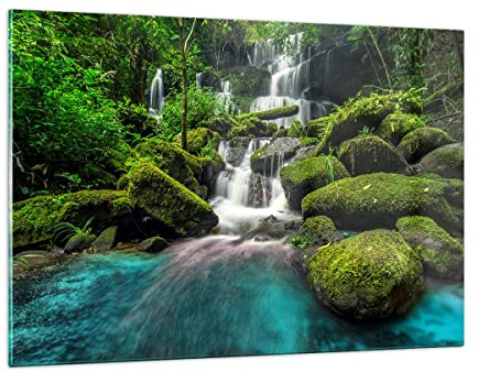 ARTTOR Bilder auf Glas 120x80cm Wandbild Glasdruck Landschaften Wald - 3754 | Park Wasserfall Wasser Groß XXL Modern Dekoration Wohnzimmer Schlafzimmer Küche Wanddeko Kunstdruck Art Wall Decor ARTTOR