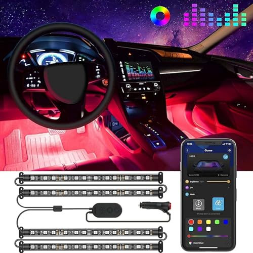 Govee Luces LED Coche, 4 * 22CM RGB Tiras LED Soporta Bluetooth App y Caja de Control, 16 Millones de Colores de DIY con Modo de Escena y Música, 2 Líneas 12V para Coche