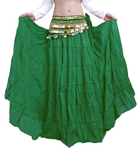 Damen Maxirock Baumwolle Leinen Rock Bauchtanz Hoch Tanzen Röcke Plissee Retro Langrock Dunkelgrün Eine Größe