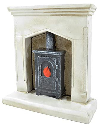 Melody jane Puppenhaus Weiß Shabby Chic Kamin mit Holz Burner 1:12 Kunstharz Möbel