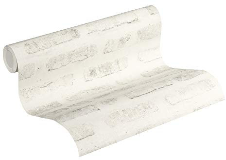 Livingwalls Vliestapete New Walls Tapete Loft Living in Vintage Backstein Optik 10,05 m x 0,53 m weiß grau Made in Germany 374222 37422-2