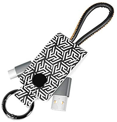 LogiLink CU0164 - USB-C™ Synchronisations- und Ladekabel (USB Typ-A zu Typ-C) als Schlüsselanhänger, Schwarz-Weiß