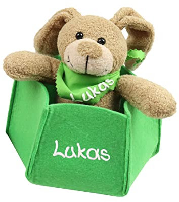 Osterkörbchen grün Filz mit Hase personalisiert Geschenk zu Ostern mit Namen Set aus Kuscheltier und Osternest Ostergeschenk