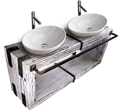 CHYRKA® Badmöbel Waschtisch BORYSLAW-Bad Waschbecken Hängeschrank Waschtischunterschrank Waschbecken-Unterschrank Metall Holz Loft Handmade (Weiss, 140 x 28 cm H=40 cm)