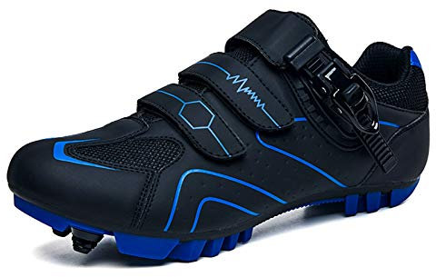 Prodkfe Moutntain Fahrradschuhe Herren Damen MTB Schuhe SPD Mountainbike Schuhe mit Schnalle A Schwarz Blau 42 EU