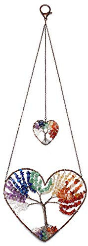 Jovivi 7 Cristaux de guérison des Chakras - Cadeaux spirituels pour Femme - Pierres précieuses Naturelles - Arbre de Vie - Attrape-rêves - Décoration Murale - Accessoires de Pendaison de crémaillère