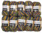 YarnArt Jeans Crazy Strickwollknäuel,10er-Packung, 50 g, aus 55% Baumwolle, 500 g Wolle mit mehrfarbigem Farbverlauf (Lila, Grün, Ocker 8213)