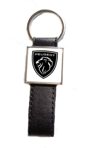 Porte-clés acier/simili cuir logo Peugeot 2021 (Fond blanc)