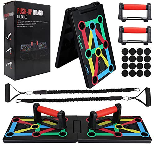 DreiWasser Unisex Push Up Brett, 12 in 1 Tragbare Pushup Ständer mit Fitnessbänder Heim Fitness Training für Männer/Frauen