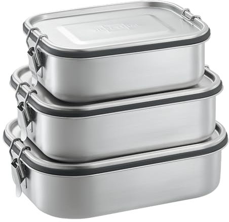 SILBERTHAL Brotdose Edelstahl mit Fächern 3er Set - inkl. 2x Trennwand & Soßenbehälter – Lunchbox für Kinder & Erwachsene - Ideal für Unterwegs & Camping