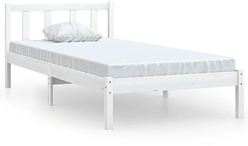 vidaXL Bois de Pin Massif Cadre de Lit Sommier à Lattes Lit Adulte Cadre à Lattes sur Pied Chambre à Coucher Intérieur Blanc 90x190 cm UK Simple