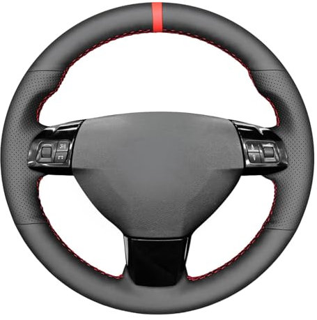 MEWANT Hand DIY Auto Lenkradbezug aus atmungsaktivem schwarzem Echtleder für Opel Astra (H) 2004-2009 / Signum 2004-2008 / Vectra (C) 2005-2009 Lenkradzubehör
