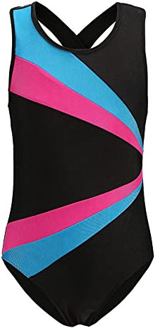 Happy Cherry Mädchen Ballettkleidung Gymnastik Tanzanzug Glänzend Weich Elastisch Trikot Ganzkörper Yoga Ballettanzug Steigung (Schwarz-01, 9-10 Jahre)