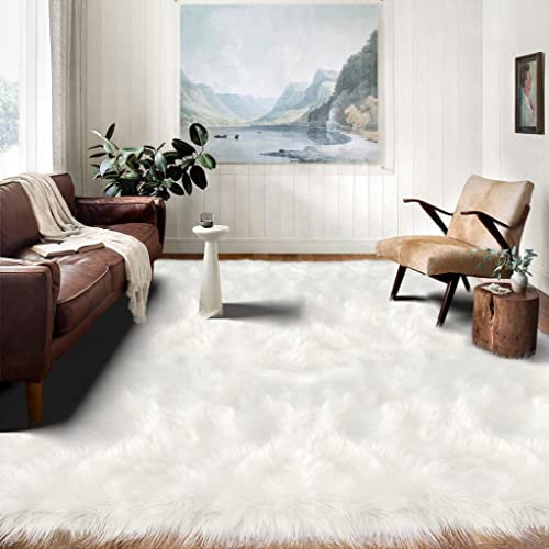 Latepis Kunstfellteppich, flauschig, waschbar, für Schlafzimmer, Wohnzimmer, Büro, Unterhaltung, Raum, Heimdekoration, zottelig, rechteckig, 274 x 366 cm, Weiß
