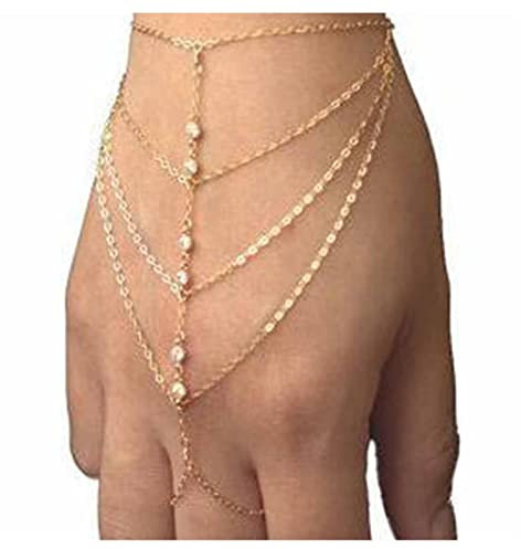 Inilbran Boho Geschichtetes Fingerarmband Gold Strass Fingerring Armband Kristallring Gliederarmband Vintage Cz Sklavenarmband Schmuck Für Frauen Und Mädchen