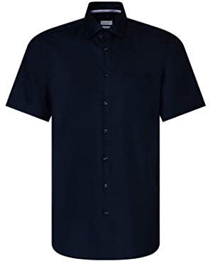 Seidensticker Chemise à Manches Courtes Coupe Droite T-Shirt, Bleu foncé, 44 Homme