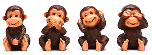 BRABUD Fengshui Affenfiguren aus Kunstharz, See no Evil Hear No Evil Speak No Evil, 4 Stück, für Zuhause, Büro, Schreibtisch, Dekoration, Statuensammlung (braun)