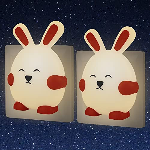 Annmore Nachtlicht Steckdose Kinder, 2 Stück Steckdosenlicht Hase Deko Kinderzimmer Einchlafhilfe Baby Erstausstattung Neugeborene Geschenk zur Geburt Mädchen