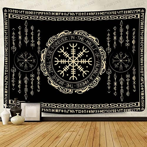 F-FUN SOUL Nordic Vikings Wandteppich, groß, 101,6 x 76,2 cm, weiches Flanell, Vegvsir-Symbol, Amulett, keltische Rune, skandinavische ästhetische Mythologie, Wandbehang für Schlafzimmer, Wohnzimmer,
