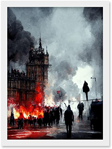 Doppelganger33 LTD Anarchy Civil Unrest Punk Rioting UK Houses Parliament Artwork Framed Wall Art Print A4