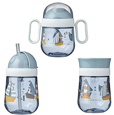 Mepal - Mio Trinklernbecher 3er Set - Antitropf-Henkelbecher 200 ml - 360° Trinklernbecher 300 ml - Strohhalmbecher 300 ml - Lernbecher für Kinder ab 6 Monaten - Auslaufsicher - Sailors Bay