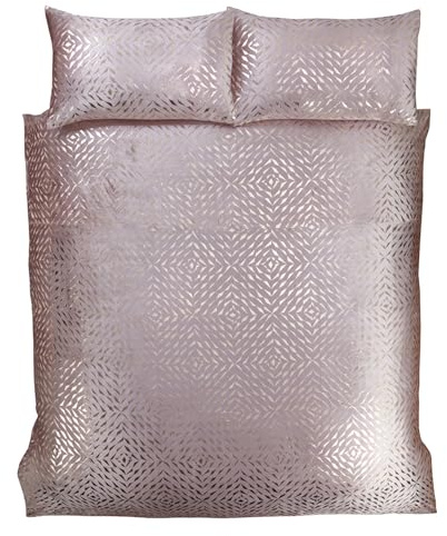 Rapport Home Pink Duvet Cover Set Crushed Velvet Single Size Bedding Set Soft and Easycare Fabric (135 x 200 cm)