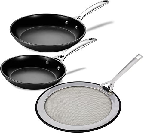 Le Creuset Gehärtete Antihaft-Bratpfanne (20,3 cm. & 25,4 cm) mit Spritzschutz-Bündel