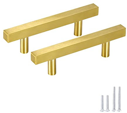 Meisax 10 Stück Schrankgriffe Gold 76mm Lochabstand Möbelgriffe Gold Griffe für Küchenschränke aus Edelstahl Küchenschrank Möbelgriffe mit Schrauben