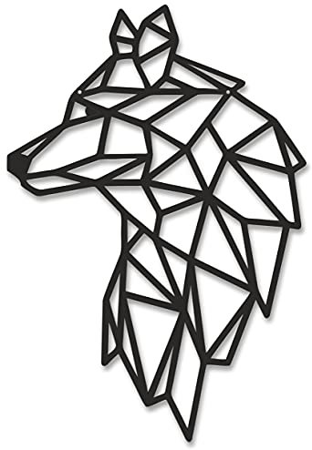 MMshop Panel Wolf. Geometrische Wanddekoration. Wall art Wolf in Schwarz. Hängende Dekoration. 3D-Bild (60x40 cm)