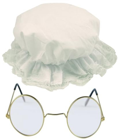 FNA FASHIONS Victorian-Inspired Matriarch Attire with Mop Hat and Round Glasses Set - Perfect for Grandmotherly Glamour at World Book Day, Hen Night, Stag Do, or any Fancy Dress Affair (1)