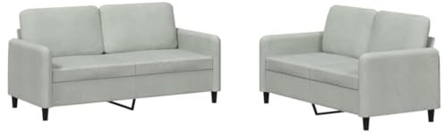 vidaXL Sofagarnitur 2-TLG., Sessel Couch mit Kissen, Sofa Wohnzimmersofa mit Armlehnen, Couchgarnitur Designsofa Sitzmöbel Polstermöbel, Hellgrau Samt